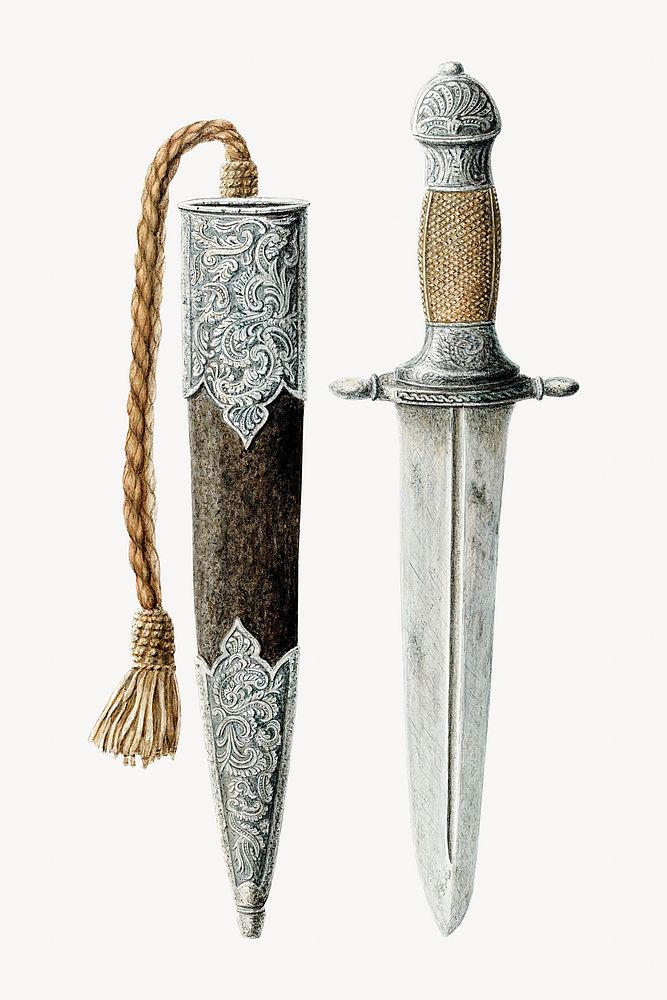 Dagger and sheath, vintage illustration. Digitally remixed by rawpixel.