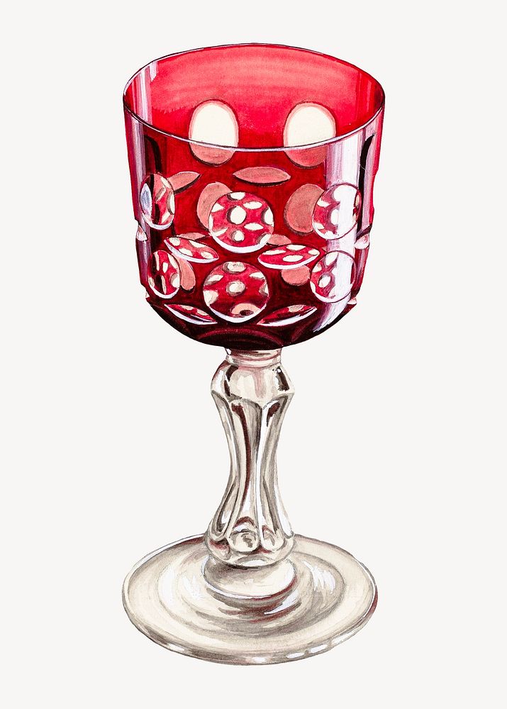 Red carved wine glass on white background