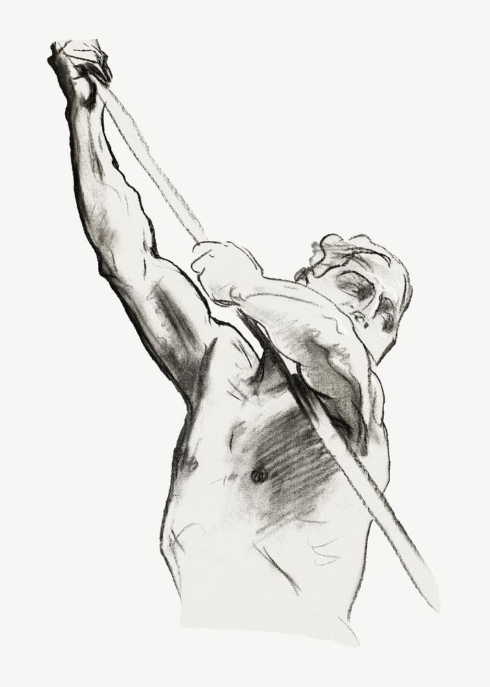 Man with pole sketch illustration psd. Remixed by rawpixel.