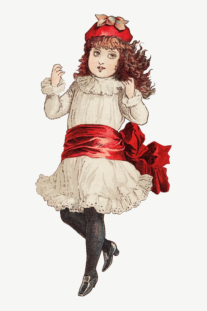 Vintage little girl illustration psd. Remixed by rawpixel. 