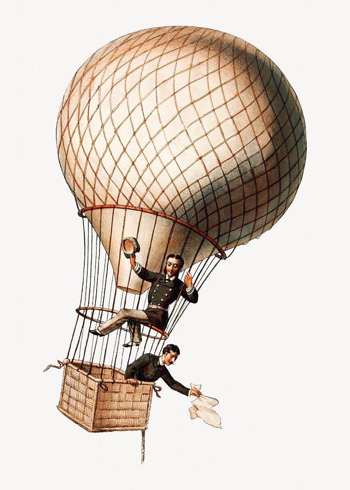 Vintage hot air balloon, chromolithograph art. Remixed by rawpixel. 