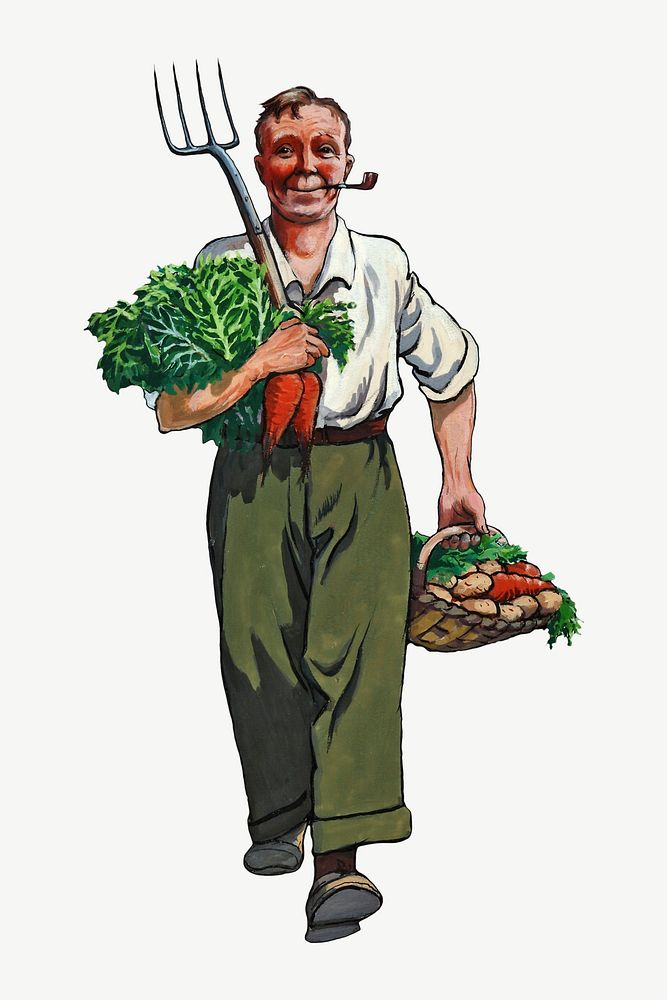 Vintage farmer illustration psd. Remixed by rawpixel. 