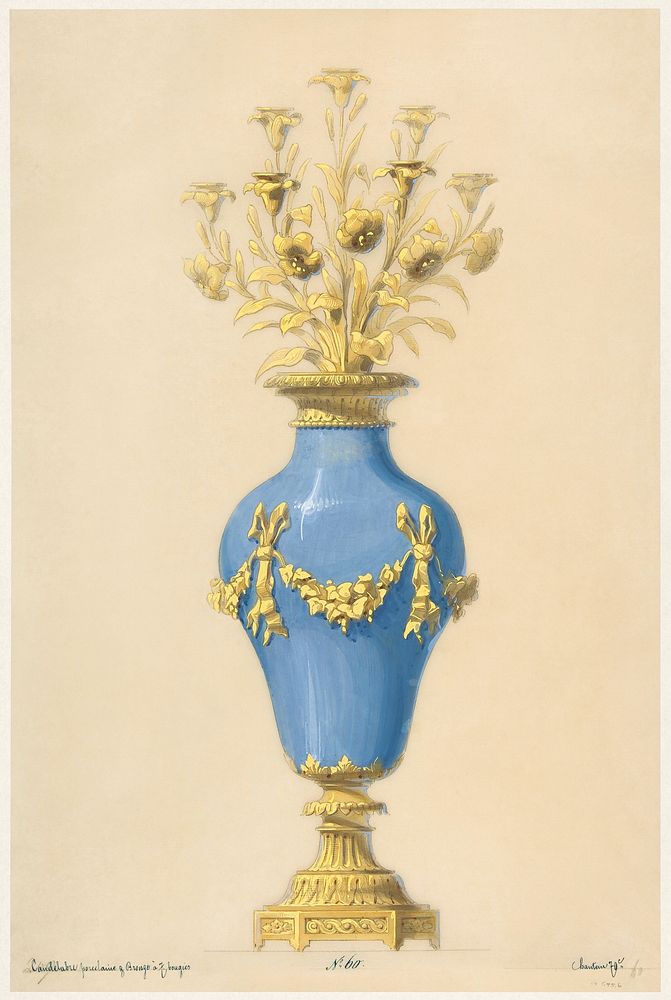 Design for a Porcelain Candelabra with Seven Branches (19th century), vintage illustration. Original public domain image…