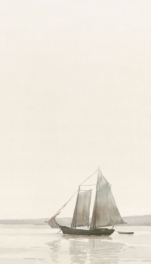 Vintage sailboat iPhone wallpaper, aesthetic nature scene by by Will S. Robinson. Remixed by rawpixel.