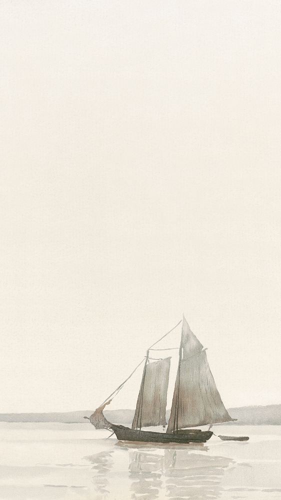 Vintage sailboat iPhone wallpaper, aesthetic nature scene by by Will S. Robinson. Remixed by rawpixel.