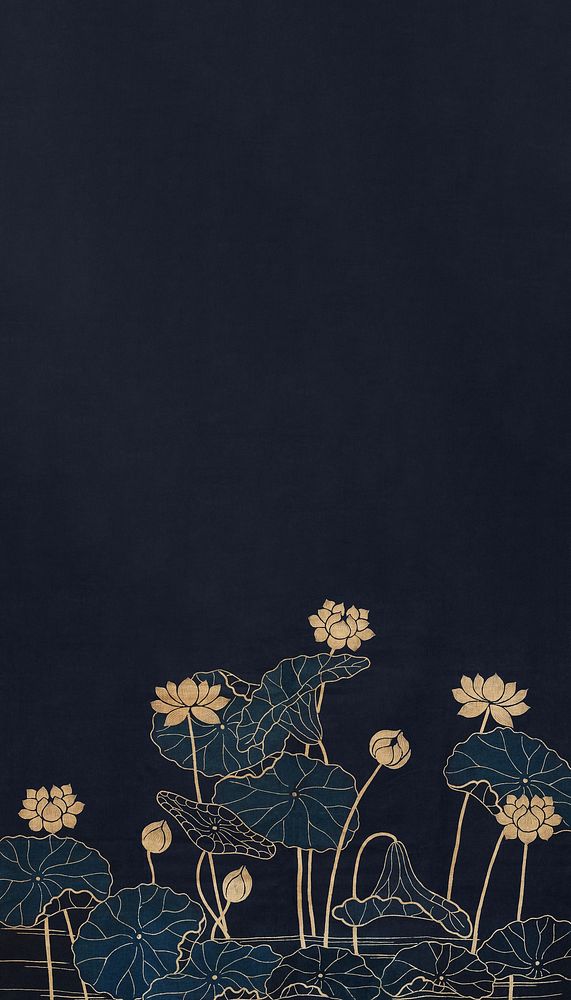 Japanese lotus flower iPhone wallpaper, vintage fabric textile design. Remixed by rawpixel.