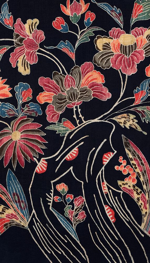 Japanese flower iPhone wallpaper, vintage fabric textile design. Remixed by rawpixel.