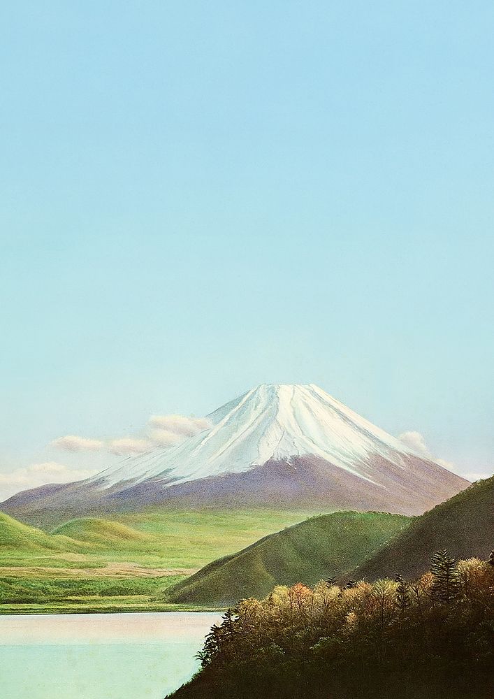 Mount Fuji background, vintage Japanese illustration. Remixed by rawpixel.