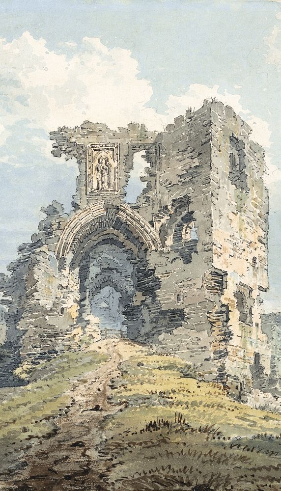 Denbigh Castle iPhone wallpaper, vintage architecture illustration by Thomas Girtin. Remixed by rawpixel.