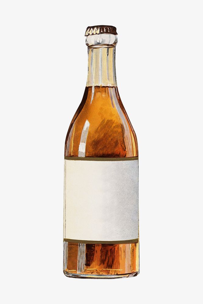 Beer bottle, vintage alcoholic beverage illustration by Walker Lith. & Pub. Co. Remixed by rawpixel.