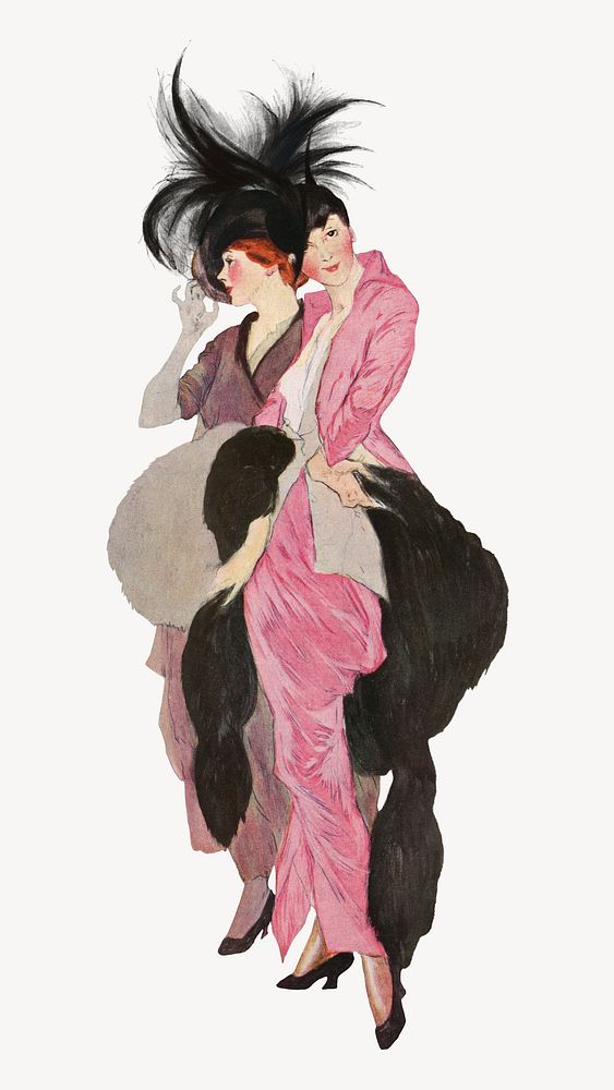 Woman in pink dress, vintage fashion illustration by Etienne Drian. Remixed by rawpixel.