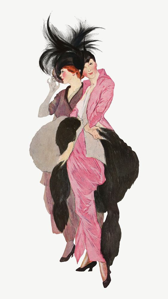 Woman in pink dress, vintage fashion illustration by Etienne Drian psd. Remixed by rawpixel.