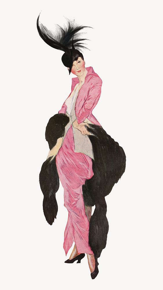 Woman in pink dress, vintage fashion illustration by Etienne Drian. Remixed by rawpixel.
