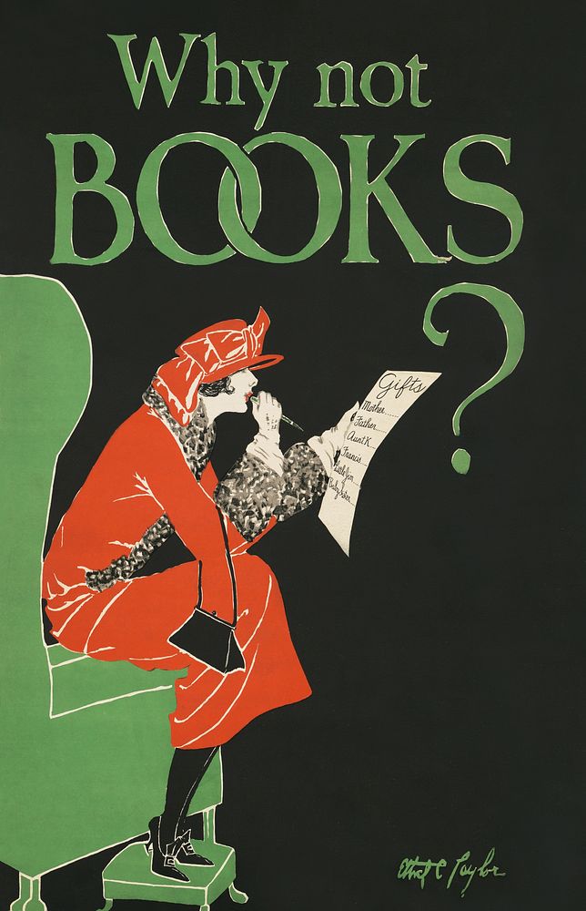 Why not books? (1920), vintage woman reading illustration by Ethel Taylor. Original public domain image from the Library of…