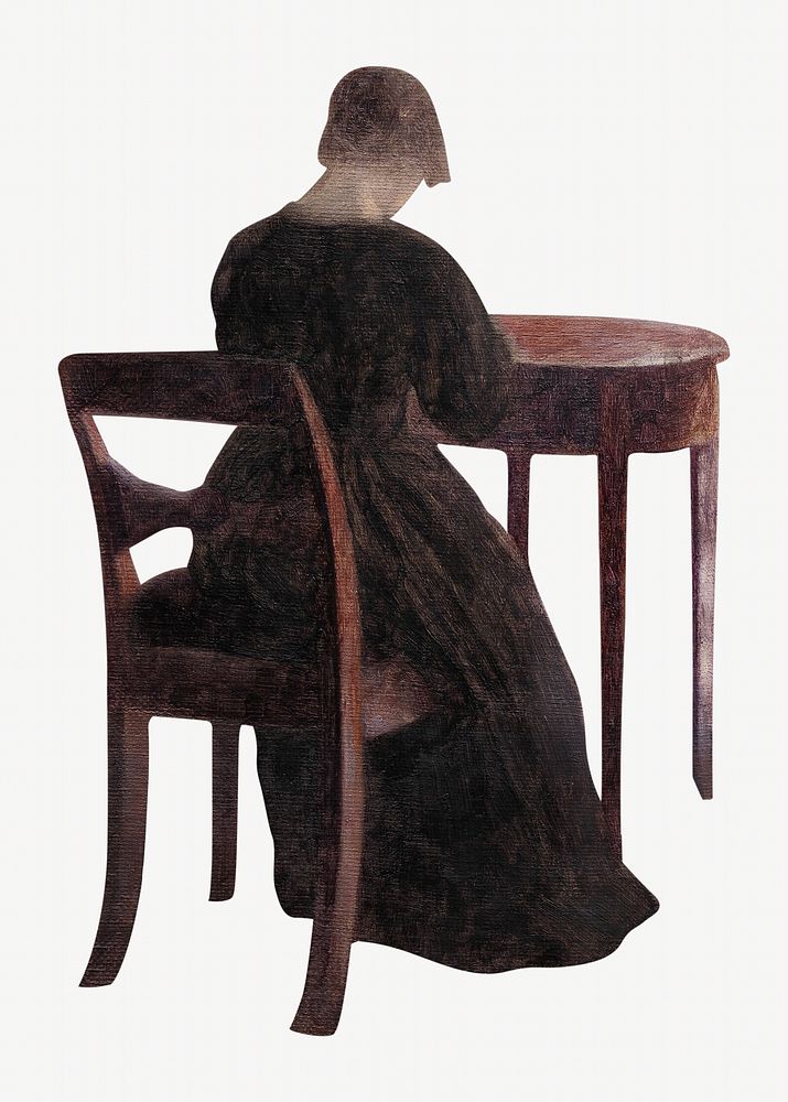 Victorian woman sitting, vintage illustration by Vilhelm Hammersh&oslash;i. Remixed by rawpixel.