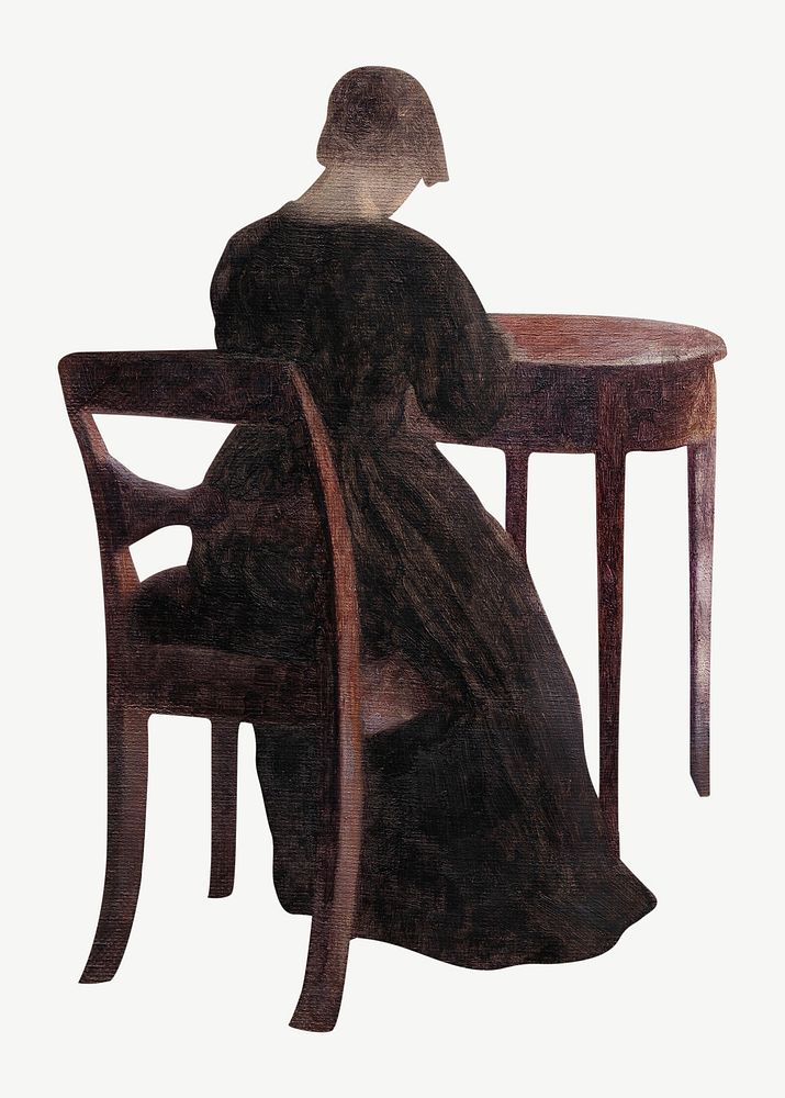 Victorian woman sitting, vintage illustration by Vilhelm Hammersh&oslash;i psd. Remixed by rawpixel.