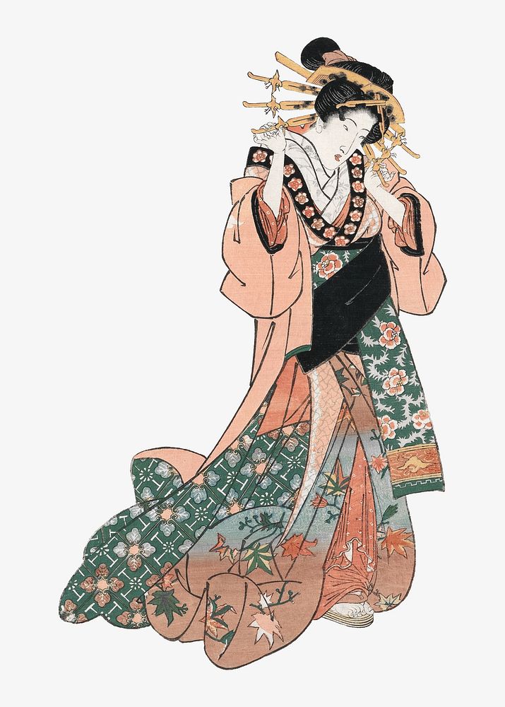 Geisha woman, vintage Japanese illustration by Keisei Eisen. Remixed by rawpixel.