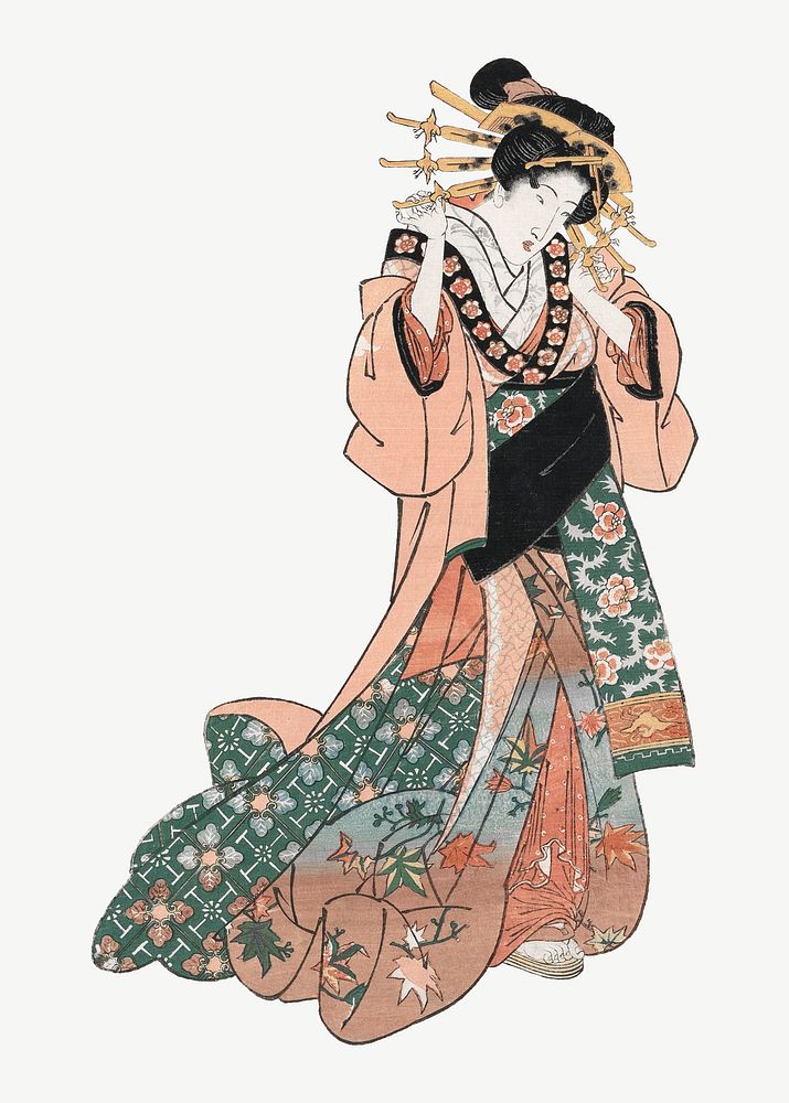 Geisha woman, vintage Japanese illustration by Keisei Eisen psd. Remixed by rawpixel.