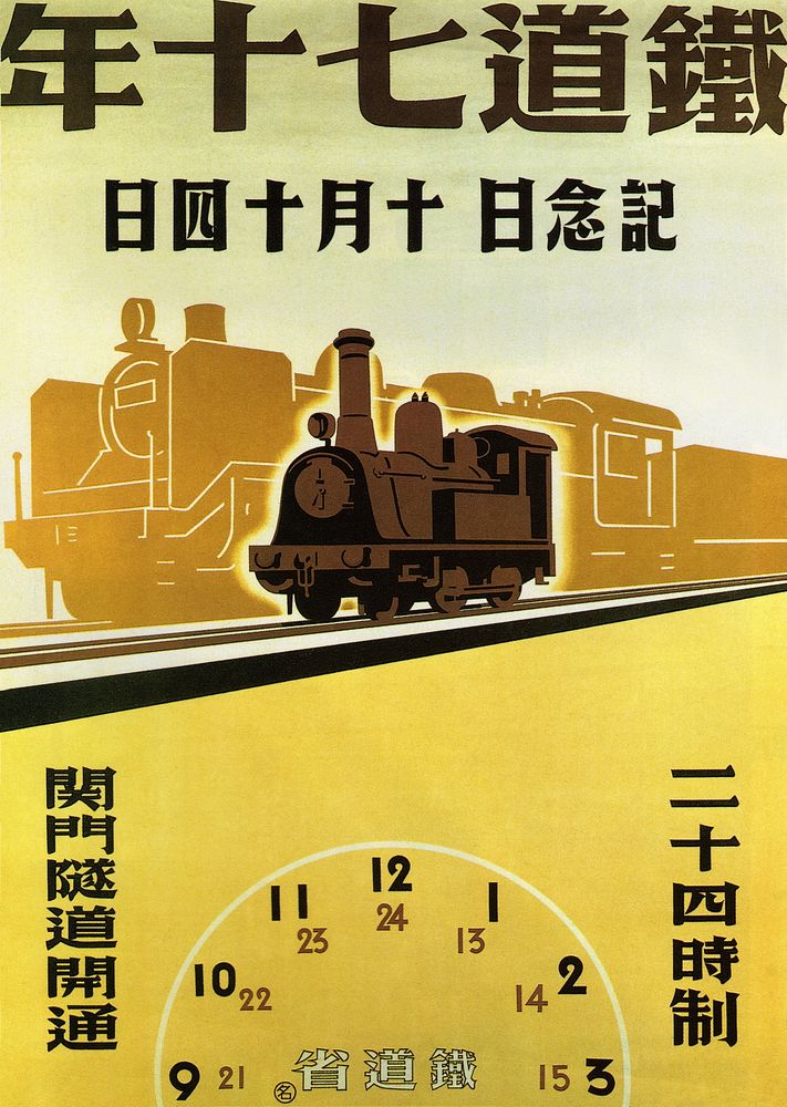 Memorial poster for 70 years anniversary of Japan's railway (1942). Original public domain image from Wikimedia Commons. …