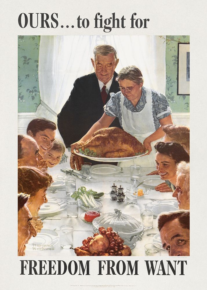 Ours--to fight for : freedom from want  (1894&ndash;1978), vintage Thanksgiving illustration by Norman Rockwell. Original…