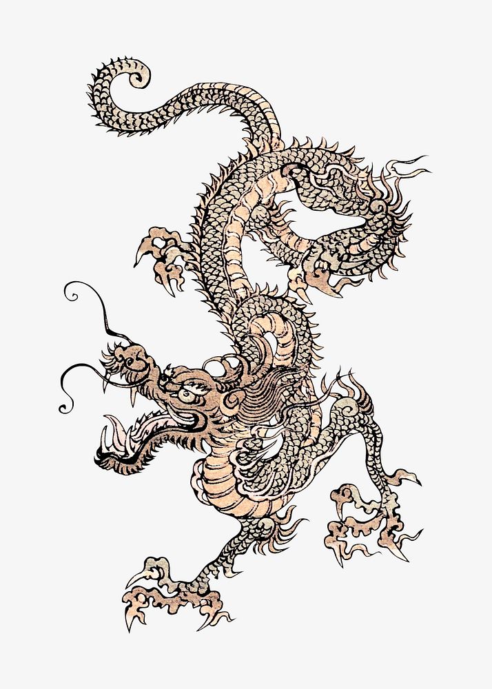 Japanese dragon engraving illustration. Remixed by rawpixel. 