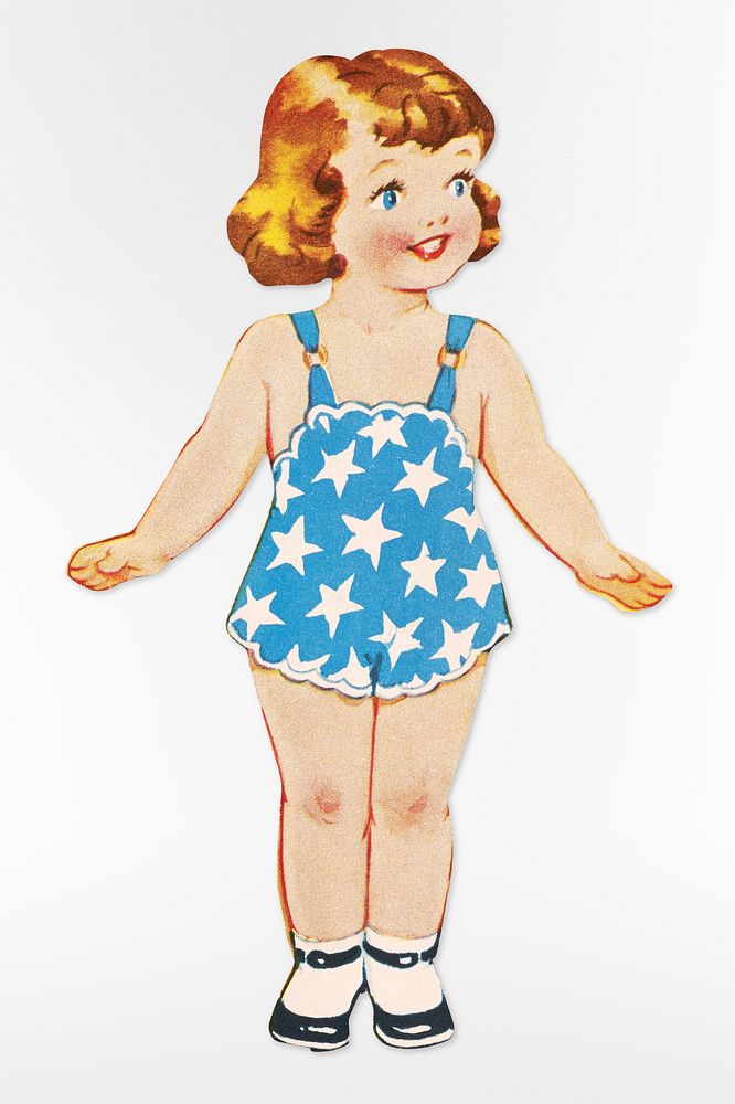 Betty paper doll with head turned to the right (1945&ndash;1947) chromolithograph art. Original public domain image from…