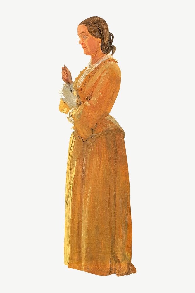 Vintage woman in yellow dress illustration psd. Remixed by rawpixel.