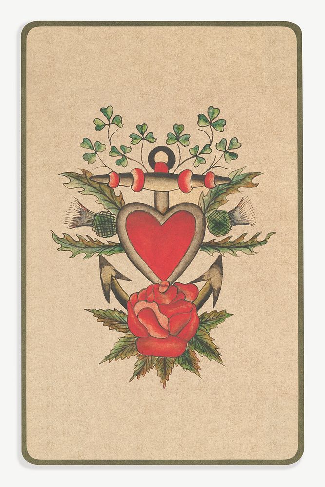 Vintage heart & rose illustration psd. Remixed by rawpixel.