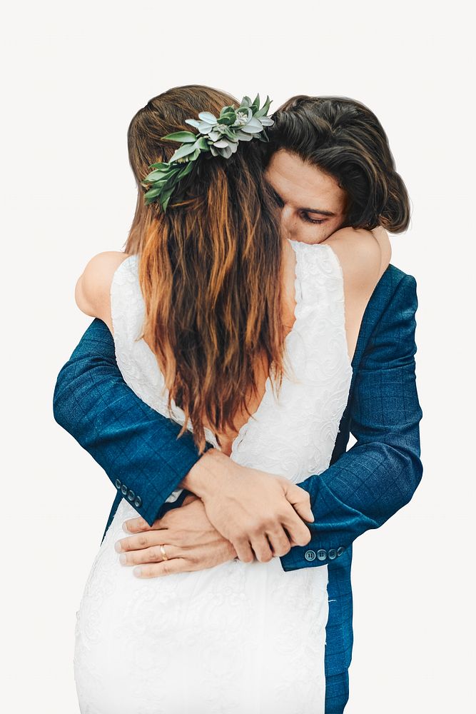 Groom hugging bride isolated image
