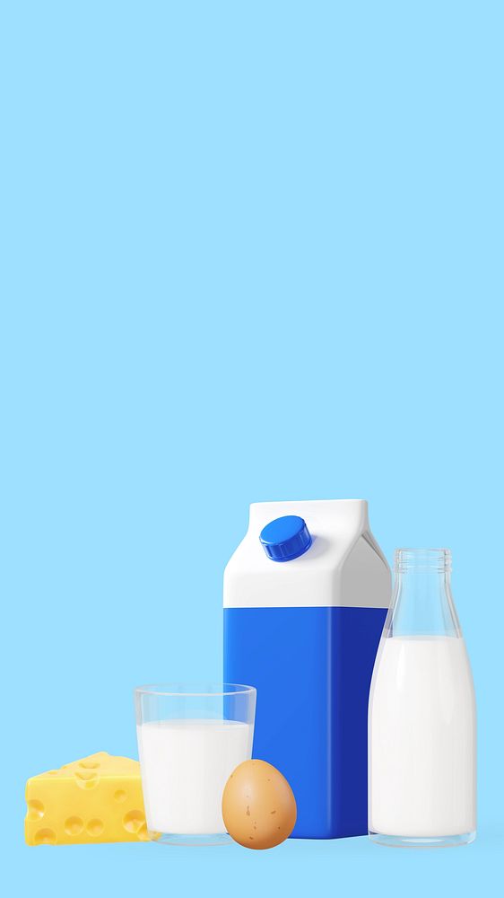 3D dairy products iPhone wallpaper, milk egg cheese 