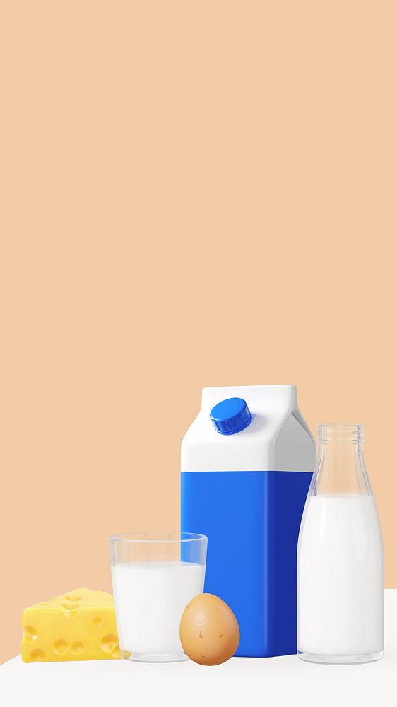 3D dairy products iPhone wallpaper, milk egg cheese 