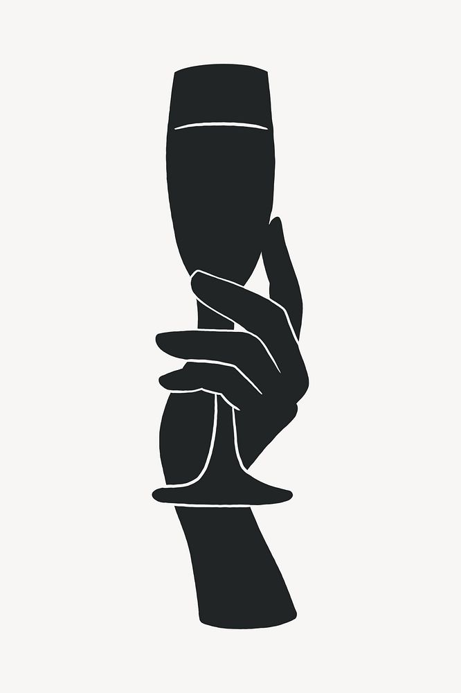 Hand holding champagne silhouette on white