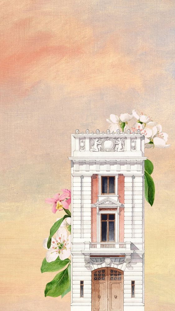 Watercolor building & flower mobile wallpaper. Remixed by rawpixel.