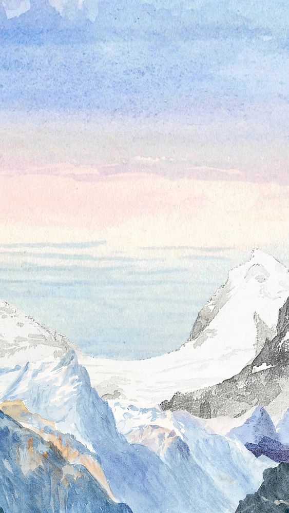 Watercolor mountain range mobile wallpaper. Remixed by rawpixel.