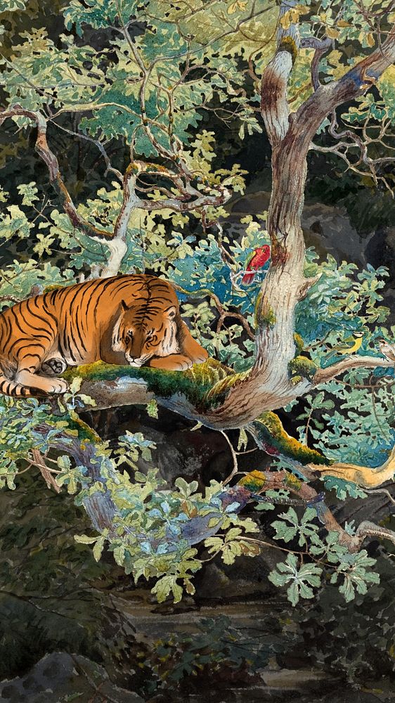 Watercolor sleeping tiger mobile wallpaper. Remixed by rawpixel.