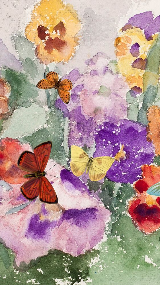 Watercolor butterflies mobile wallpaper. Remixed by rawpixel.