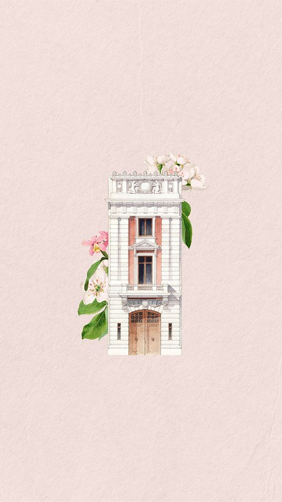 Watercolor building exterior mobile wallpaper. Remixed by rawpixel.