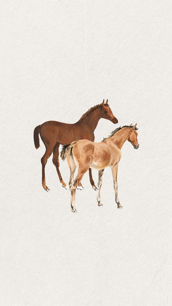 Horse foals watercolor mobile wallpaper. Remixed by rawpixel.