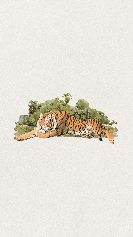Tiger watercolor mobile wallpaper. Remixed by rawpixel.
