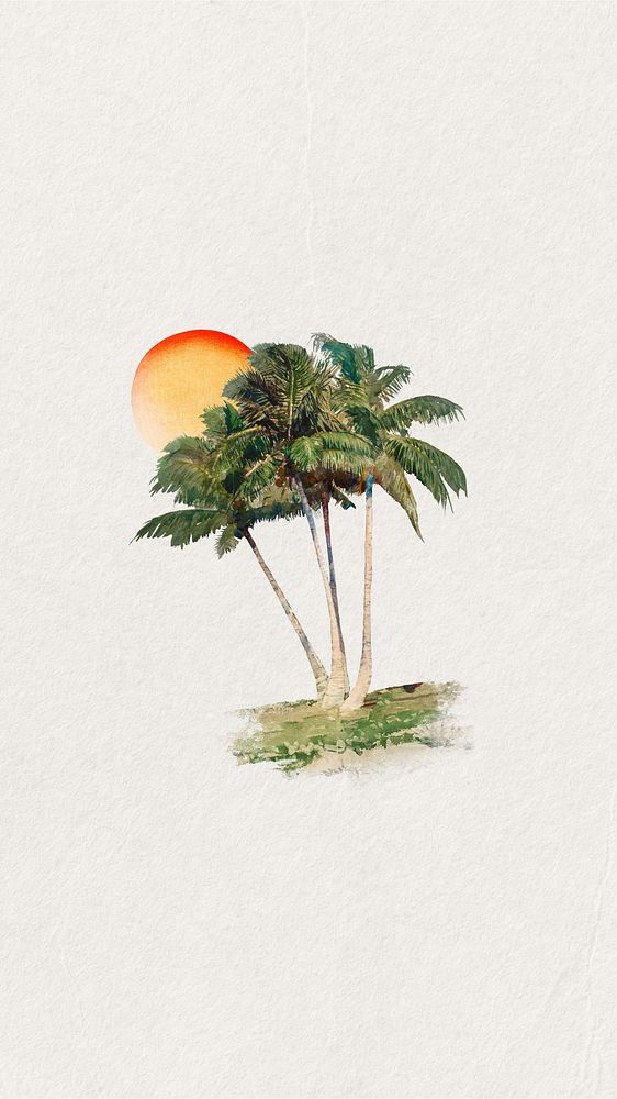 Watercolor coconut tree mobile wallpaper. Remixed by rawpixel.