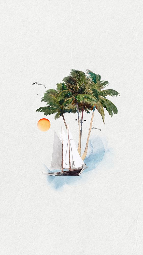 Watercolor sailboat mobile wallpaper. Remixed by rawpixel.