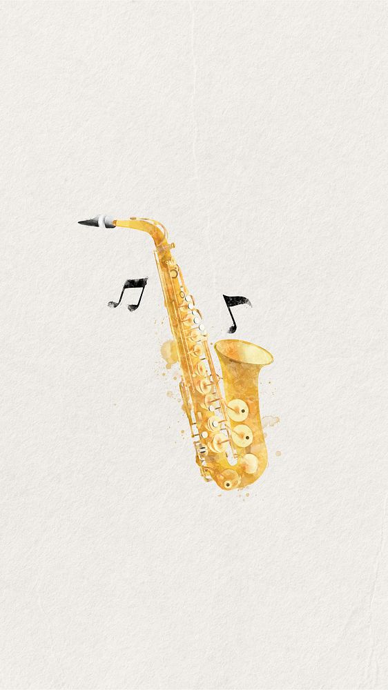 Watercolor saxophone mobile wallpaper. Remixed by rawpixel.