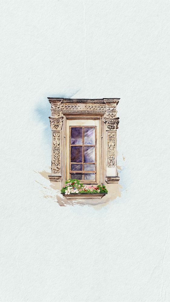 Watercolor building window mobile wallpaper. Remixed by rawpixel.