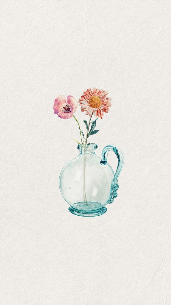 Watercolor flower vase mobile wallpaper. Remixed by rawpixel.