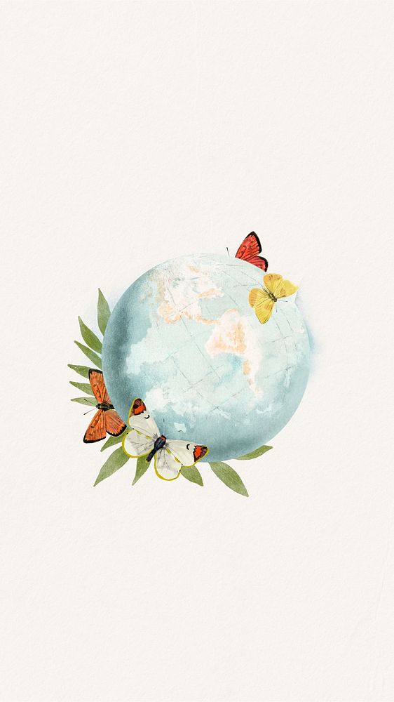 Watercolor environmental globe mobile wallpaper. Remixed by rawpixel.
