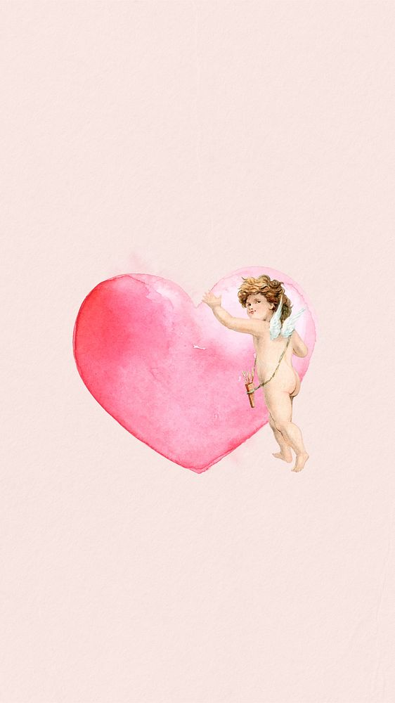 Watercolor Valentine's cupid mobile wallpaper. Remixed by rawpixel.