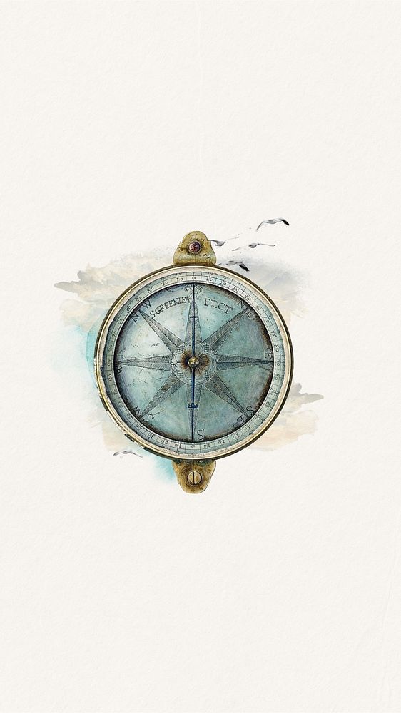 Watercolor compass mobile wallpaper. Remixed by rawpixel.