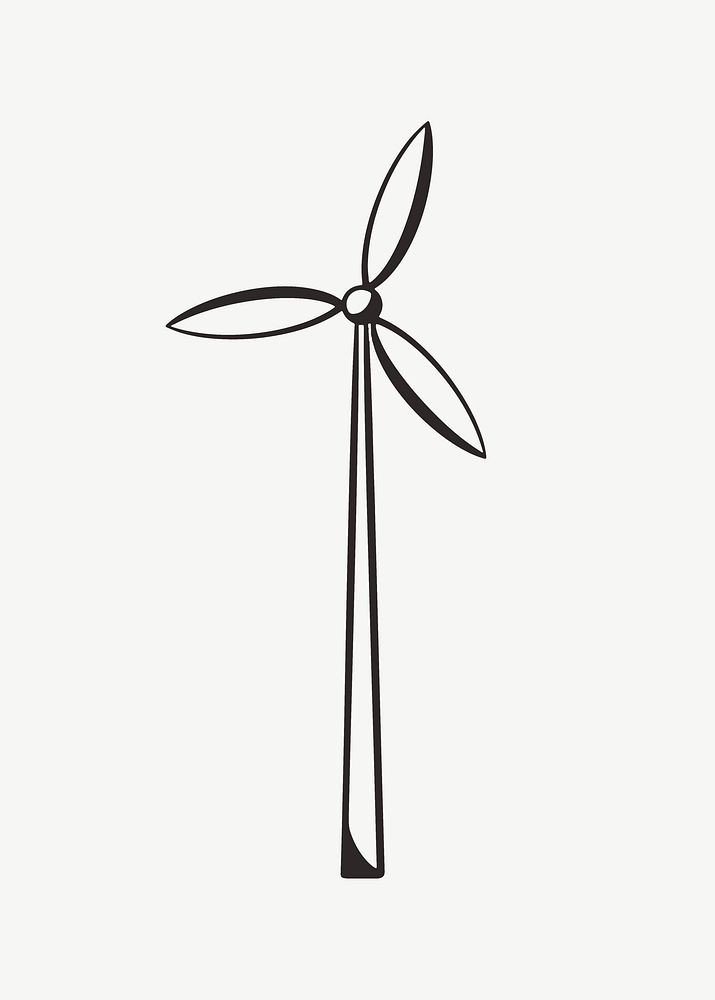Wind turbine retro line illustration, design element psd