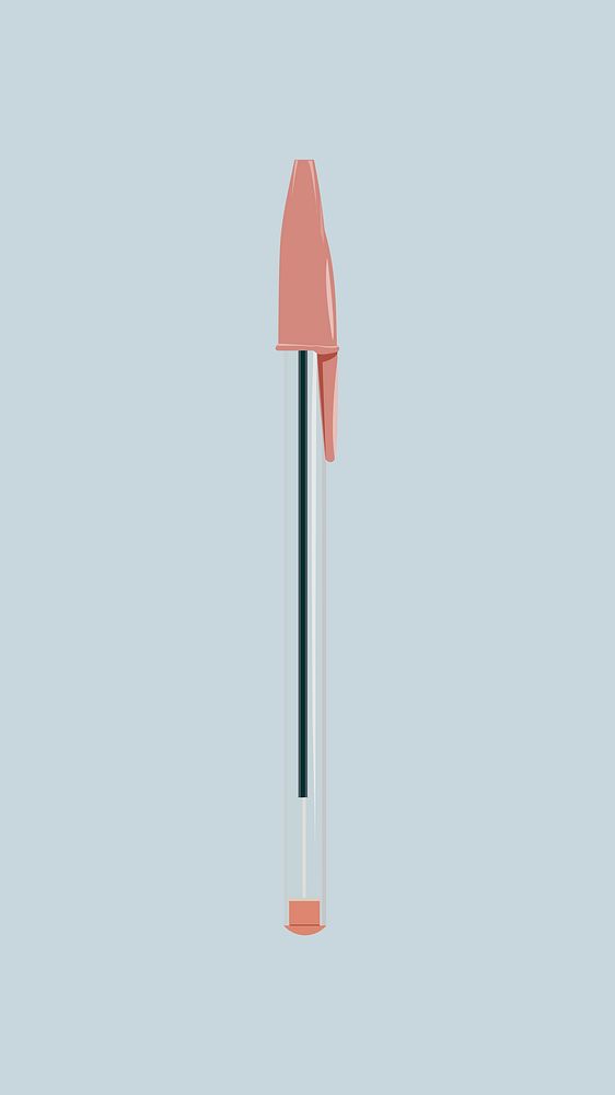 Pink pen, aesthetic stationery illustration 
