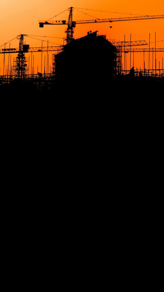 Construction silhouette, orange phone wallpaper